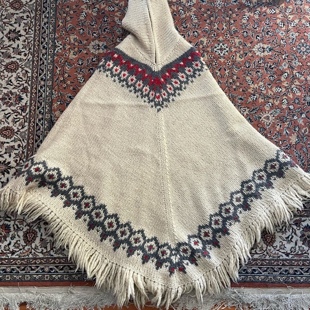 J. Crew vintage 1990s handknit hooded wool poncho S/M